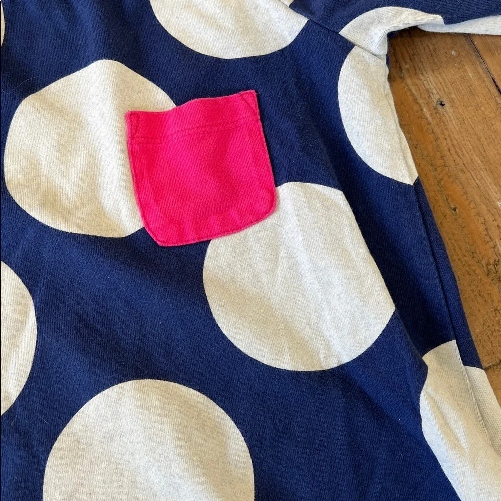 Mini Boden polka dot jersey pocket dress 5-6 years tunic blue gray